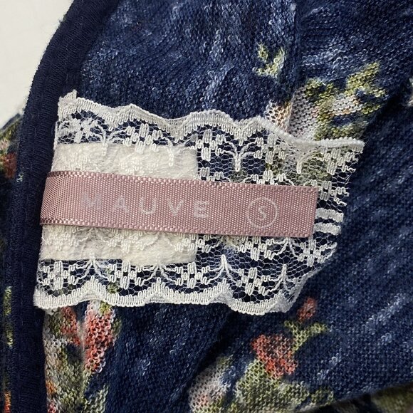 MAUVE Women Floral Open Front Sweater Sz S Blue Long Sleeve Cardigan 10A-8 - Picture 9 of 10